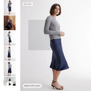 Quince 100% Washable Silk Skirt in Navy